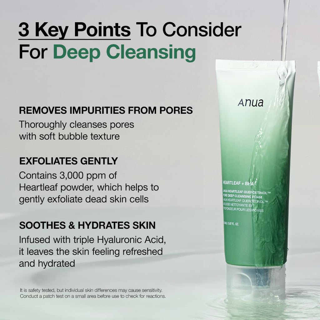 ANUA Heartleaf Quercetinol cleansing foam 150ml texture and ingredient details