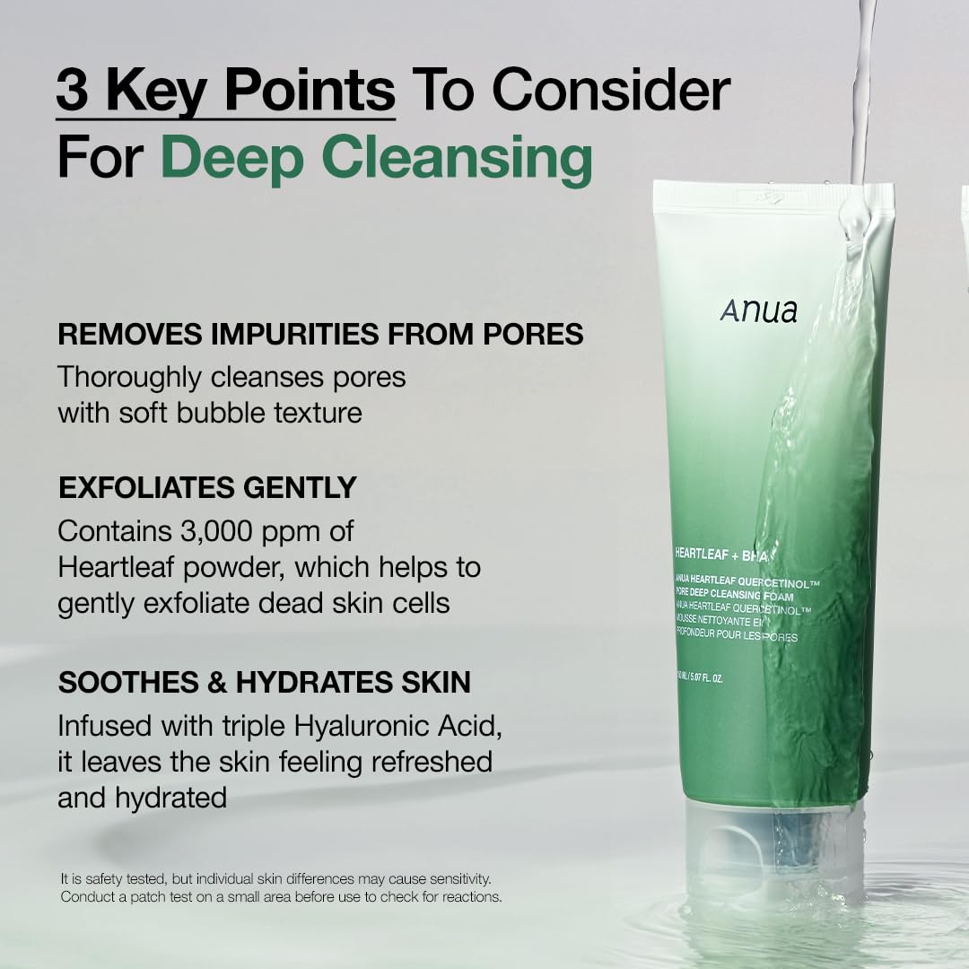 ANUA Heartleaf Quercetinol cleansing foam 150ml texture and ingredient details