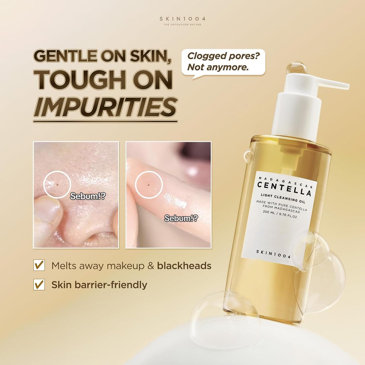 SKIN1004 Centella Light Cleansing Oil 200ml makeup and impurity cleansing details
