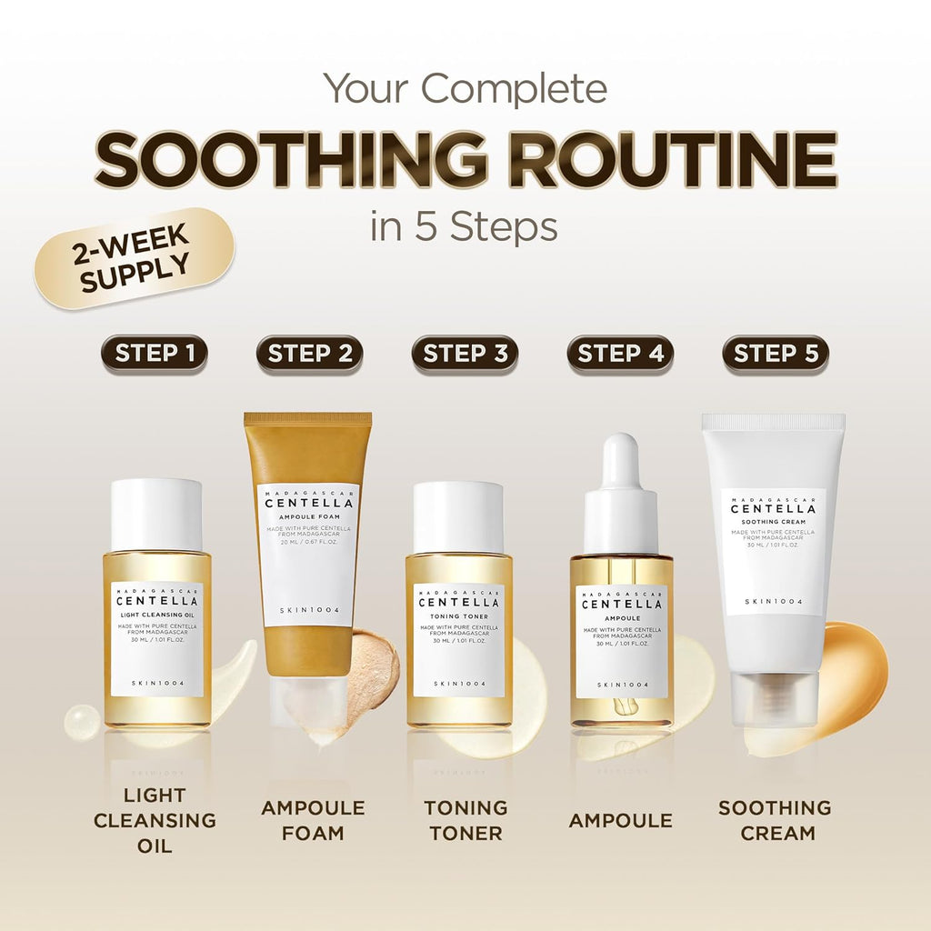 Five SKIN1004 travel kit products and their skincare routine order