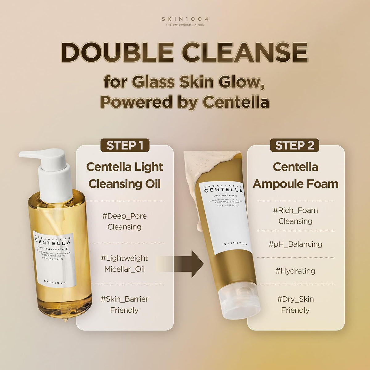 SKIN1004 double cleansing routine; ampoule foam shown separately is not included