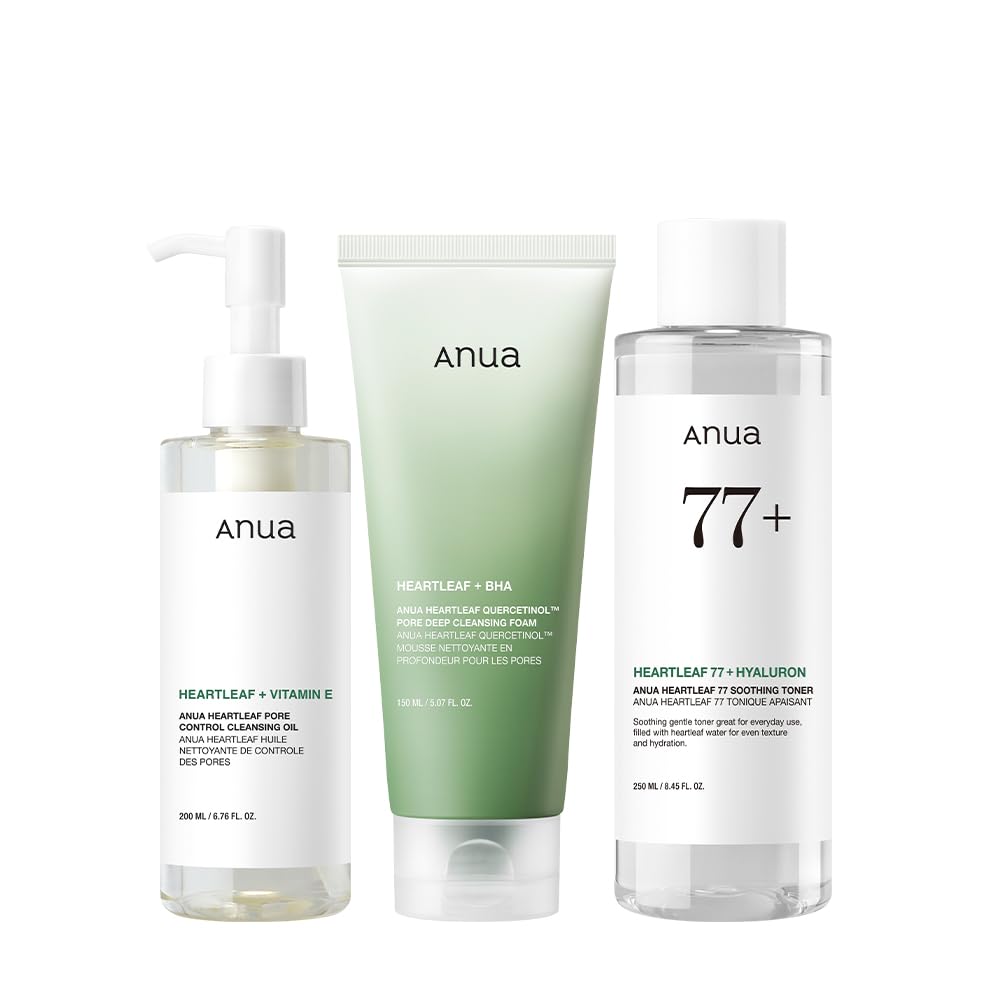 ANUA Heartleaf cleansing oil 200ml, cleansing foam 150ml and soothing toner 250ml set