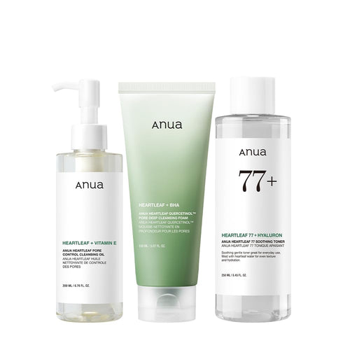 ANUA Heartleaf cleansing oil 200ml, cleansing foam 150ml and soothing toner 250ml set